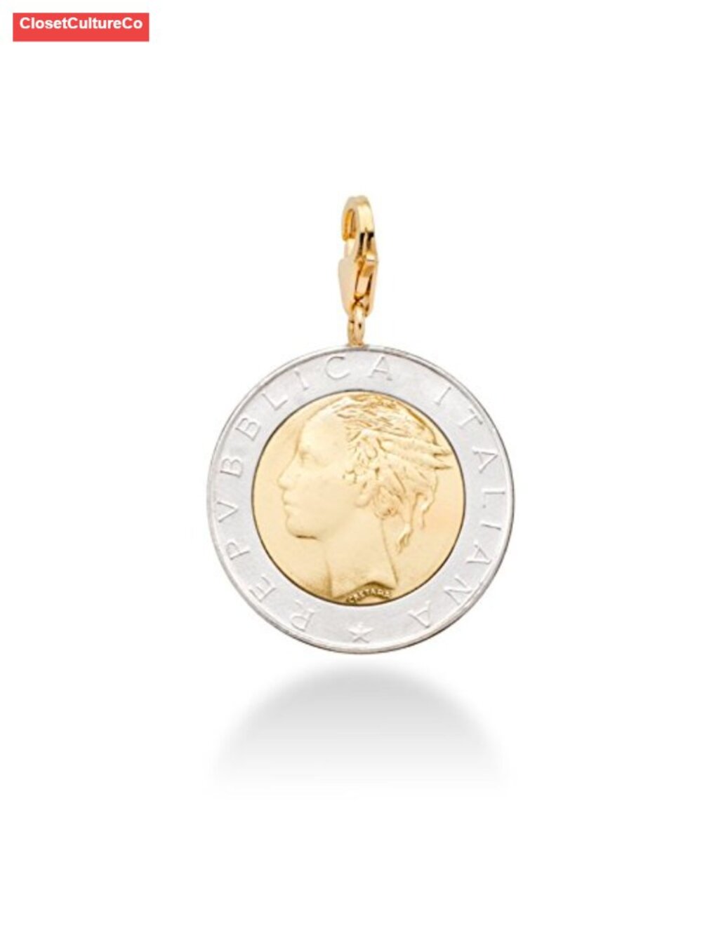 18K Gold Plated 925 Sterling Silver Coin Charm Italian Style